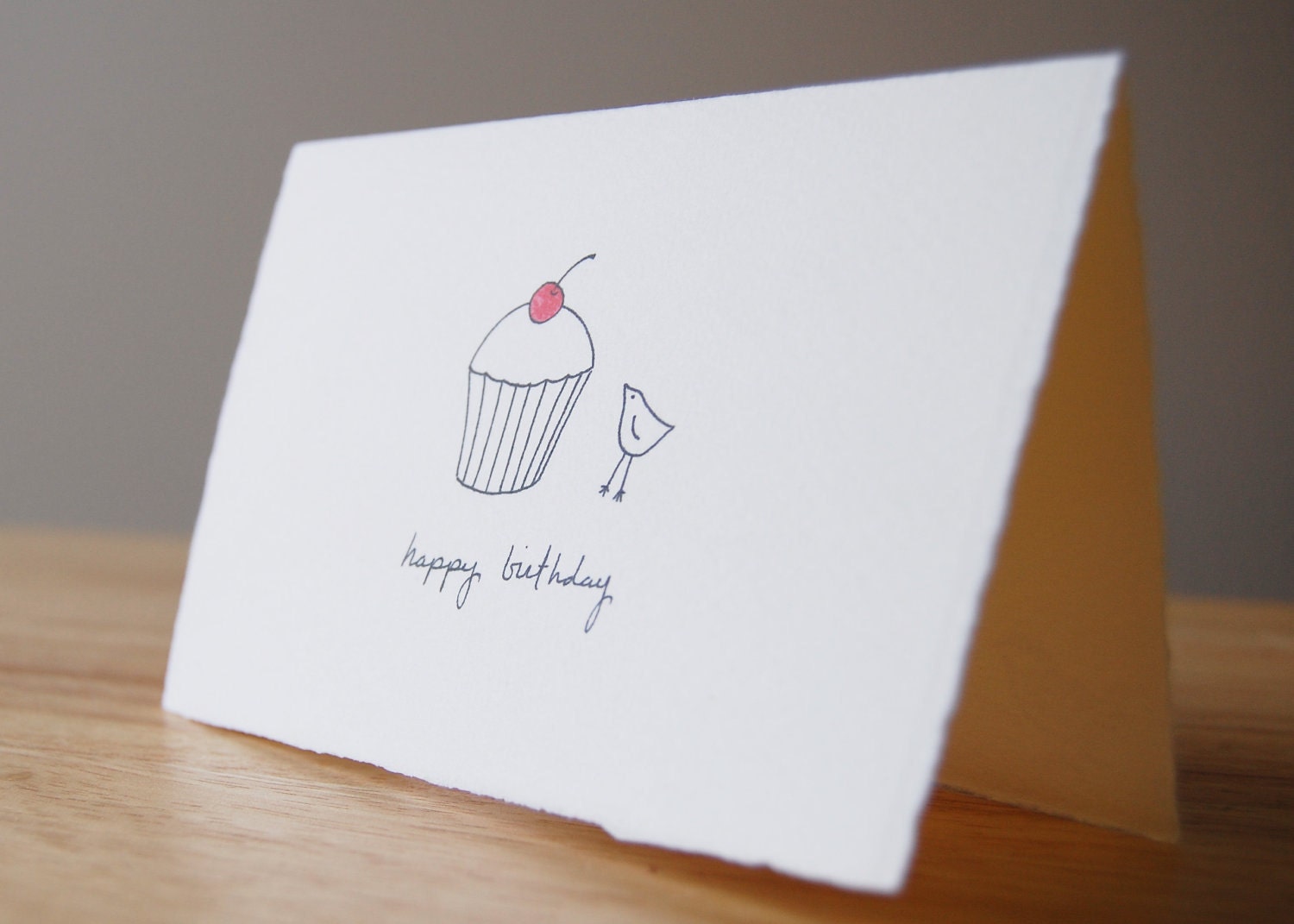 Simple Birthday Card Cute Bird and Cupcake by LittleShopofElleSee