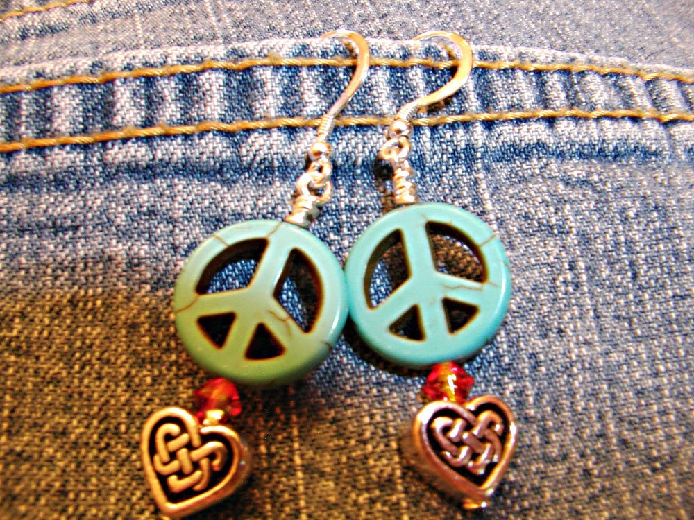 Colleen's Peaceful Heart - Peace Sign Celtic Irish Heart Earrings - ET-HPE-PCPH-E