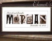 Alphabet Art Sepia Name Print, Custom Wedding Gift - Frame on your own - 10x20