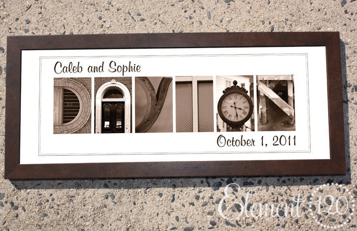 Alphabet Photography Framed, Personalized Bridal Gift - Sepia 10x26 Modern - Ideal Size for Adding Names and Dates