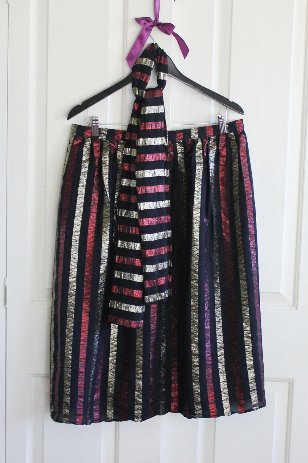 Metallic Stripe Skirt with Fabric Tie: L-XL