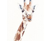 Giraffe painting animal ARCHIVAL - print of watercolor painting - 5 by 7 print