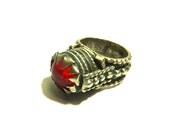 Antique Vintage Bedouin Yemenite Berber Ruby Glass Stone Ring