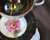 Black Beauty Vintage China Jewelry Tidbit Tray Stand FREE Shipping
