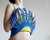 Striped blue and yellow crochet tank top