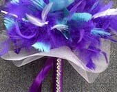 Peacock Feather Colors Wedding Bouquets - Purple Turquoise & White Feathers or Custom - Medium Sized Bridesmaids or Toss Bouquet