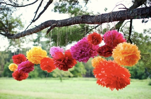 Katey Collection- 5 Pom Poms- Mexican fiesta hanging decorations/ wedding decorations/ birthday party decorations
