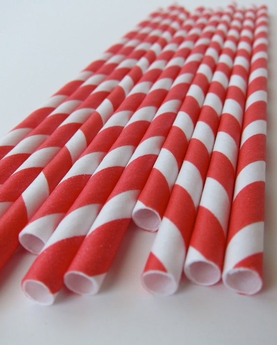 25 Red and White Striped Paper Straws by PaperwhiteDesigns on Etsy