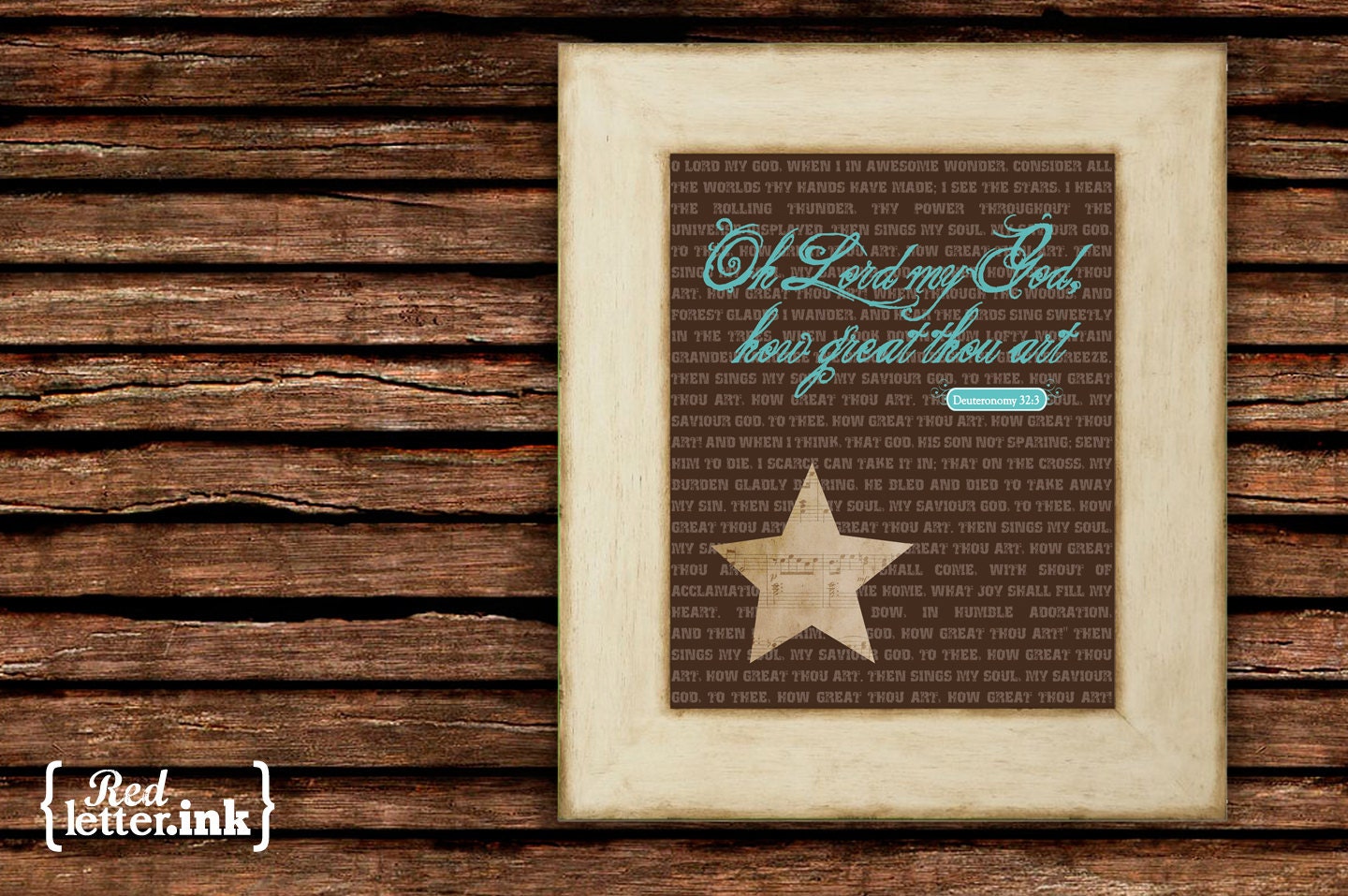 Wall Art (Hymn Lyrics) - Oh Lord My God How Great Thou Art Deuteronomy 32:3 - 8 x 10 Print