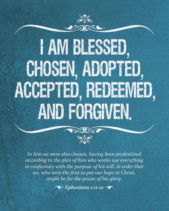 Wall Art - Identity in Christ (purple, blue, green, or rust with white text) Ephesians 1:11-12 - 8 x 10 Print