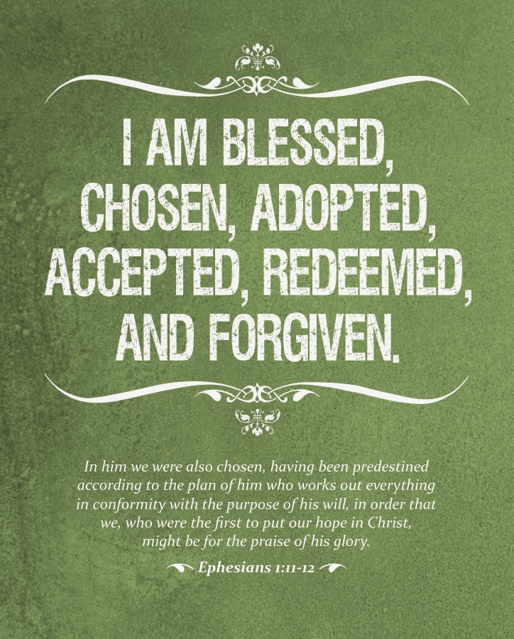Wall Art - Identity in Christ (purple, blue, green, or rust with white text) Ephesians 1:11-12 - 8 x 10 Print