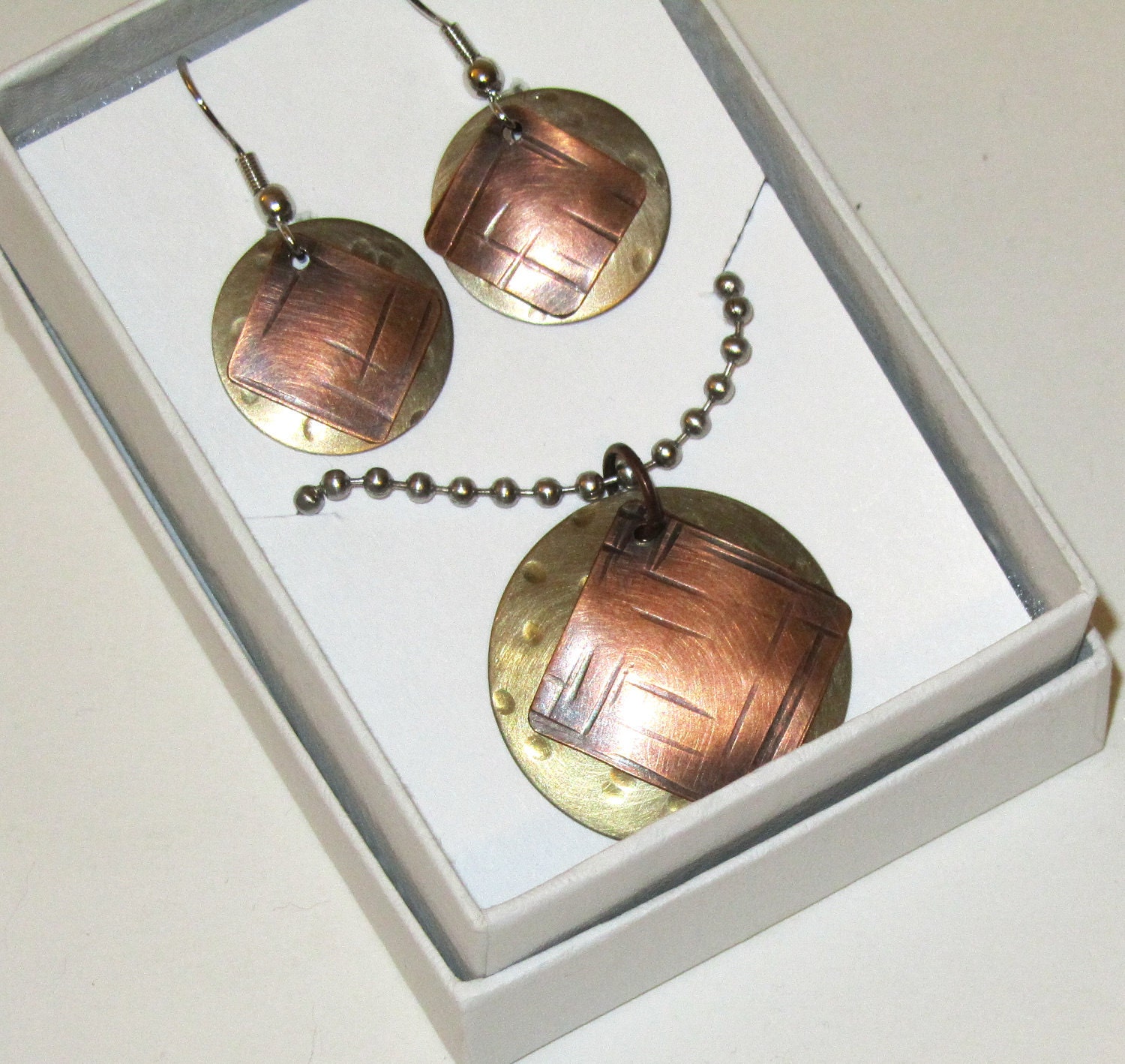 Narcotics Anonymous NA copper and nickel silver necklace and earrings