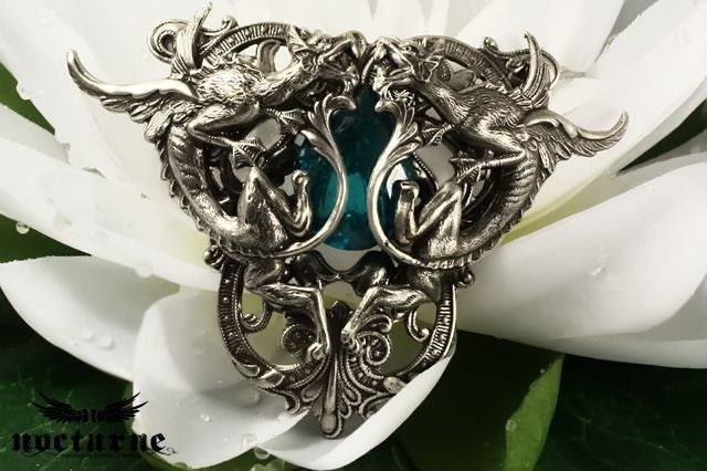 Steampunk Necklace with Dragons and Green Gem - Gothic Jewelry , Steampunk Jewelry