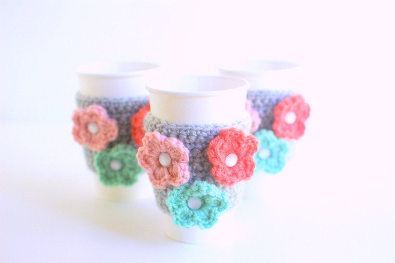 Gift Set: THREE Gray cozies with Multicolored flowers