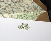 A6 engraved bicycle note cards with vintage road maps - Olive