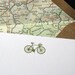 A6 engraved bicycle note cards with vintage road maps - Olive
