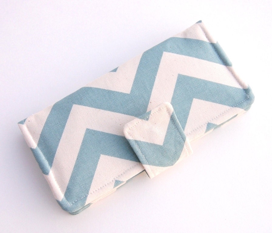 Custom Chevron Bifold Wallet - Choose Your Accent Fabric - Smart Phone Clutch - Aqua Canvas - Wristlet Option Available