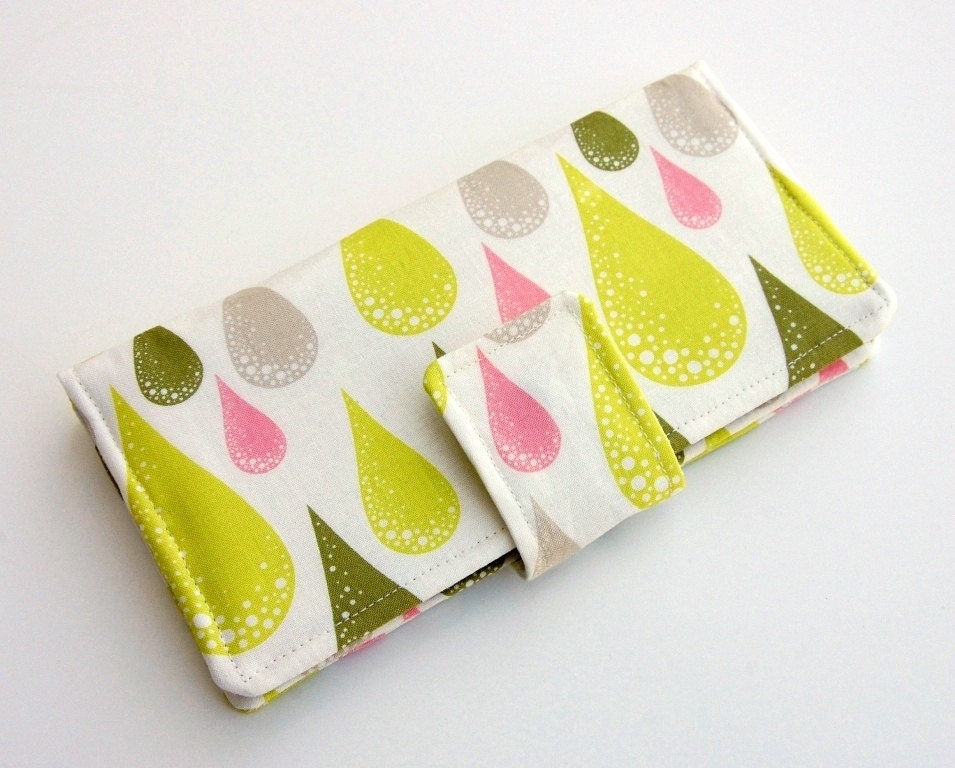Raindrop Bifold Wallet - Smart Phone Clutch -  Dew Drops in Olive, Prince Charming, Tula Pink - Wristlet Option