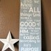 Romans 8:28 In All Things God Works For the Good Scripture Wooden Distressed Subway Art Sign