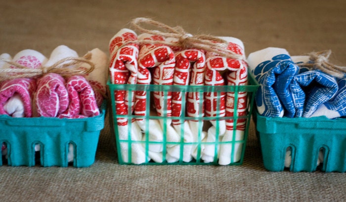Set of Four Flour Sack Strawberry Basket Napkins