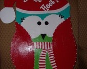 Whimsical Wooden Christmas Owl Door Hanger or Table top decoration