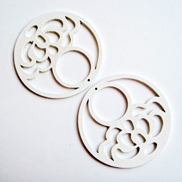 2PC-Hollow Series-Beautiful Wooden Round hoop abstract man- - White - 53 mm-EARRINGS/PENDANT/CHARM