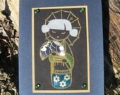 Asian Cartoon Character Card Blue Gold