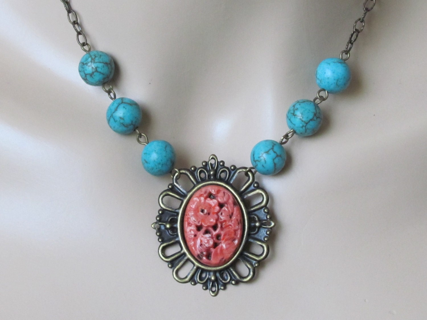Turquoise Necklace Coral Necklace Red Necklace Southwestern Necklace Women Jewelry Gift Asian Necklace Pendant Necklace Shabby Chic Necklace