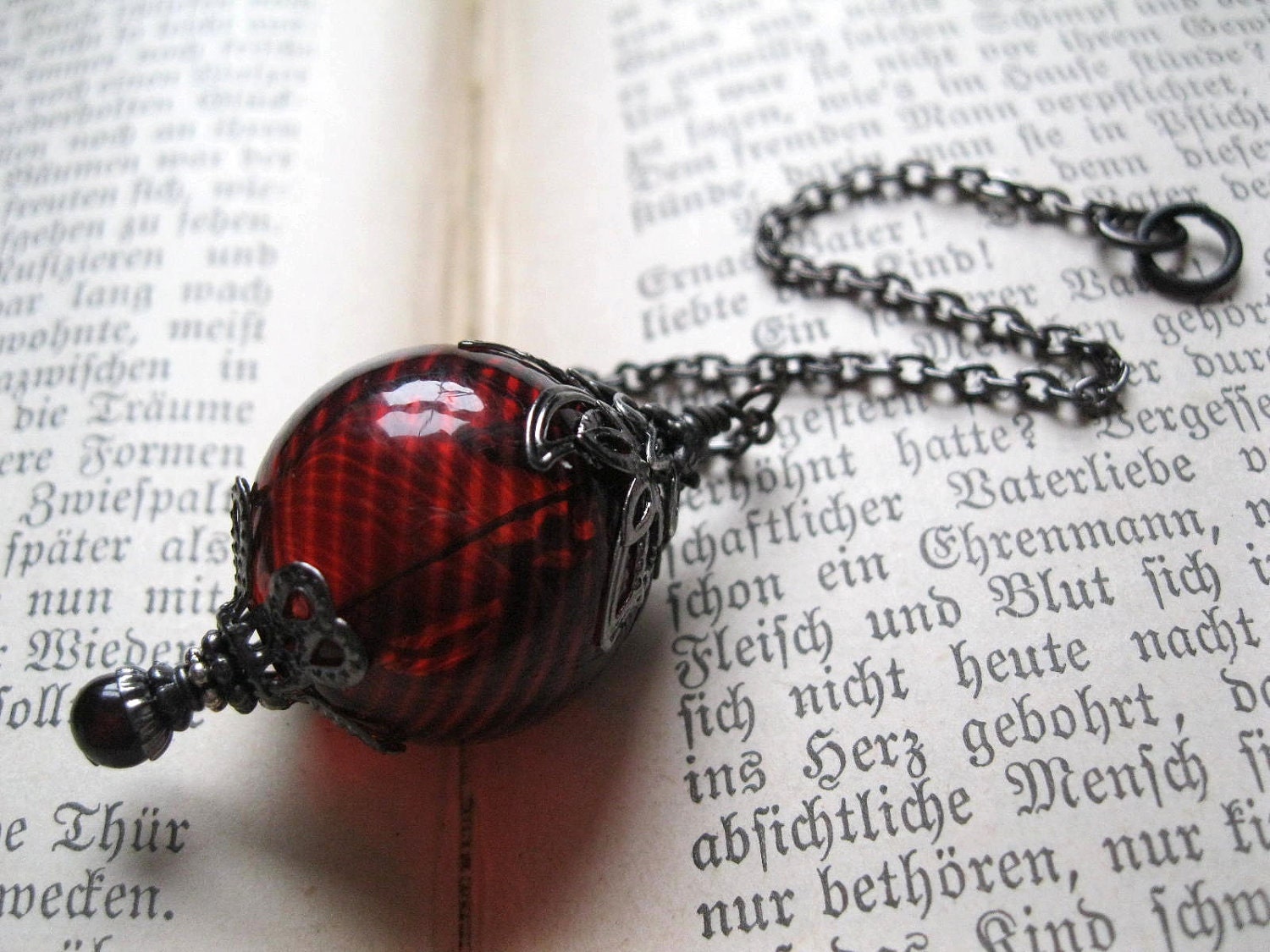 Gothic Witch Ball in Gunmetal and Blood Red. Wee Portable Spirit Catcher. Glass Ornament. Pagan Wicca