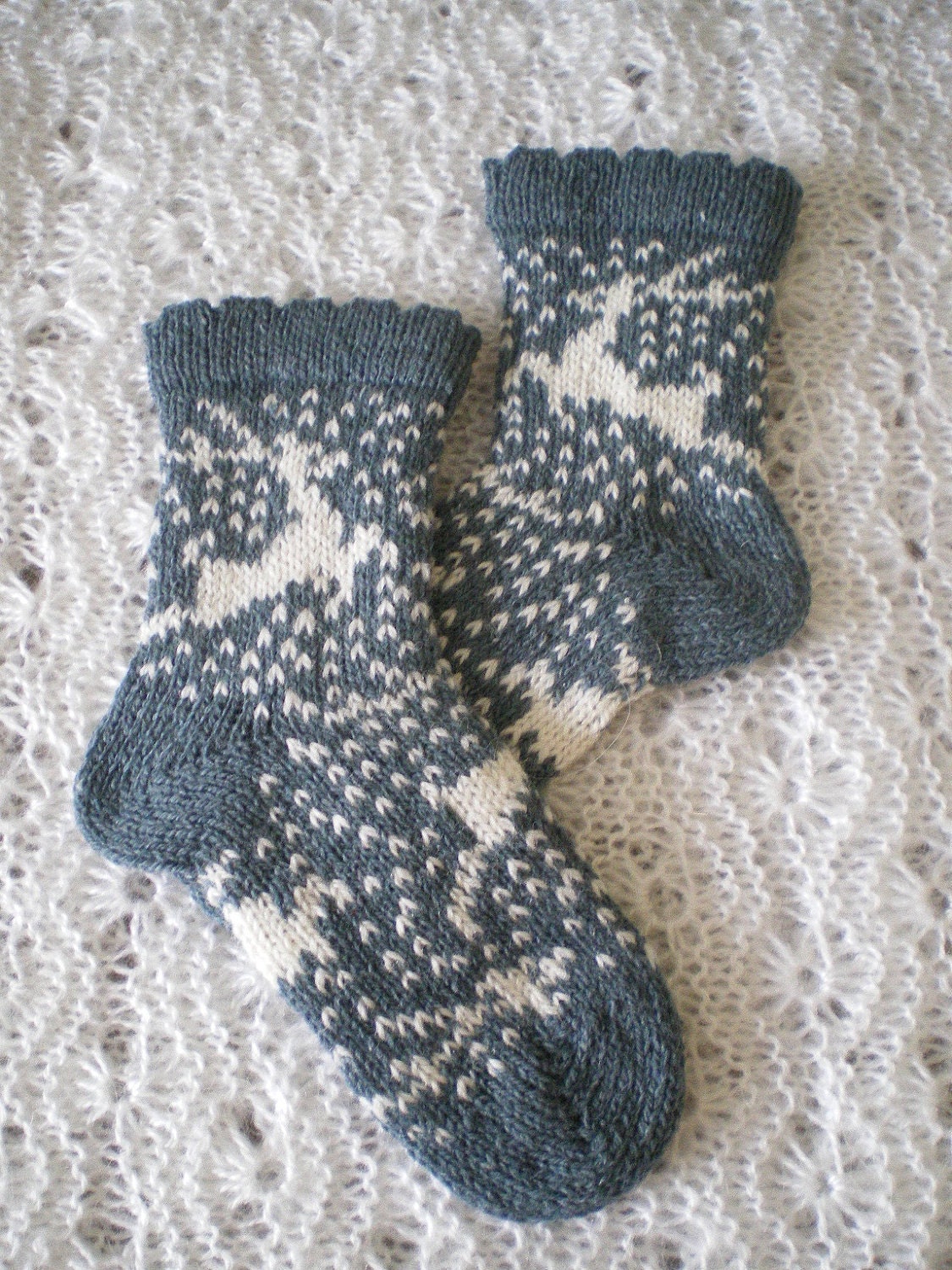 Children Woolen Socks, Decorated with Naughty Deers (Light on Dark) (made to order)