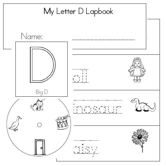 Letter D Alphabet Lapbook - Printable Worksheets File Folder Notebook Preschool Kindergarten Special Needs - busybeeprintables