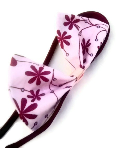 Rockabilly Pink Floral Bow Elastic Headband