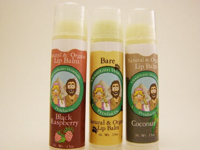 Organic Lip Balm Triple Pack Black Raspberry, Coconut, Bare
