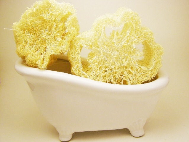 SALE THREE Natural Loofah Scrubber for Bath, Soapmaking & Dishwashing