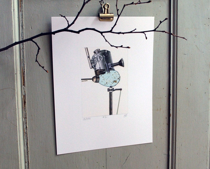 Egg Series no.2, Collage, limited edition Fine Art Print, Robins Egg & Industrial, Mechanical, Machinery, Steampunk - Free Shipping