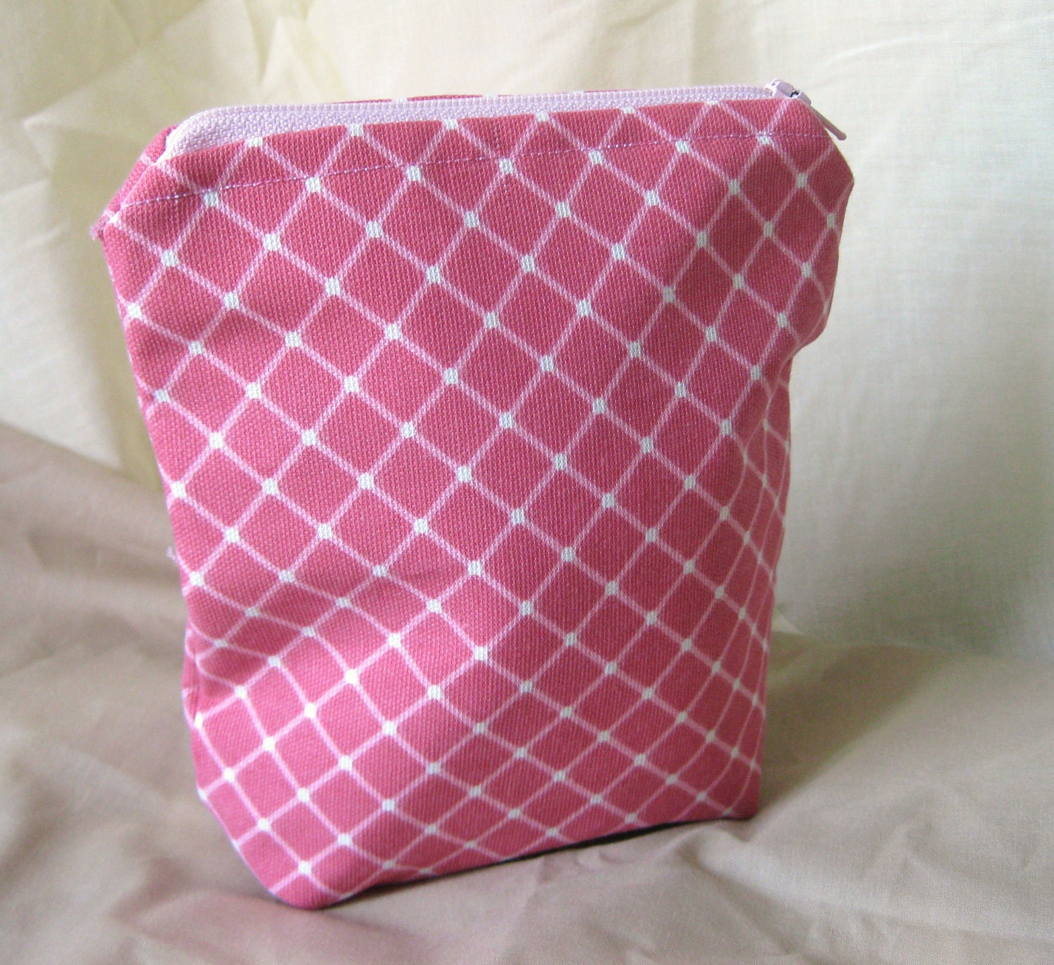 Small Cosmetic Bag - Pink and White Crosshatch