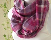 Reversible Cotton Infinity Scarf  in Fuchsia Pink, Purple, and Violet  Plaids  Double Loop Scarf  Handmade Fashion by Thimbledoodle