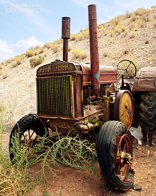 Industrial Decor Vintage Tractor Photograph - Antique Rust Red Green Yellow Farm Tractor Decor - 8x10 Fine Art Photo Print - Days Gone By