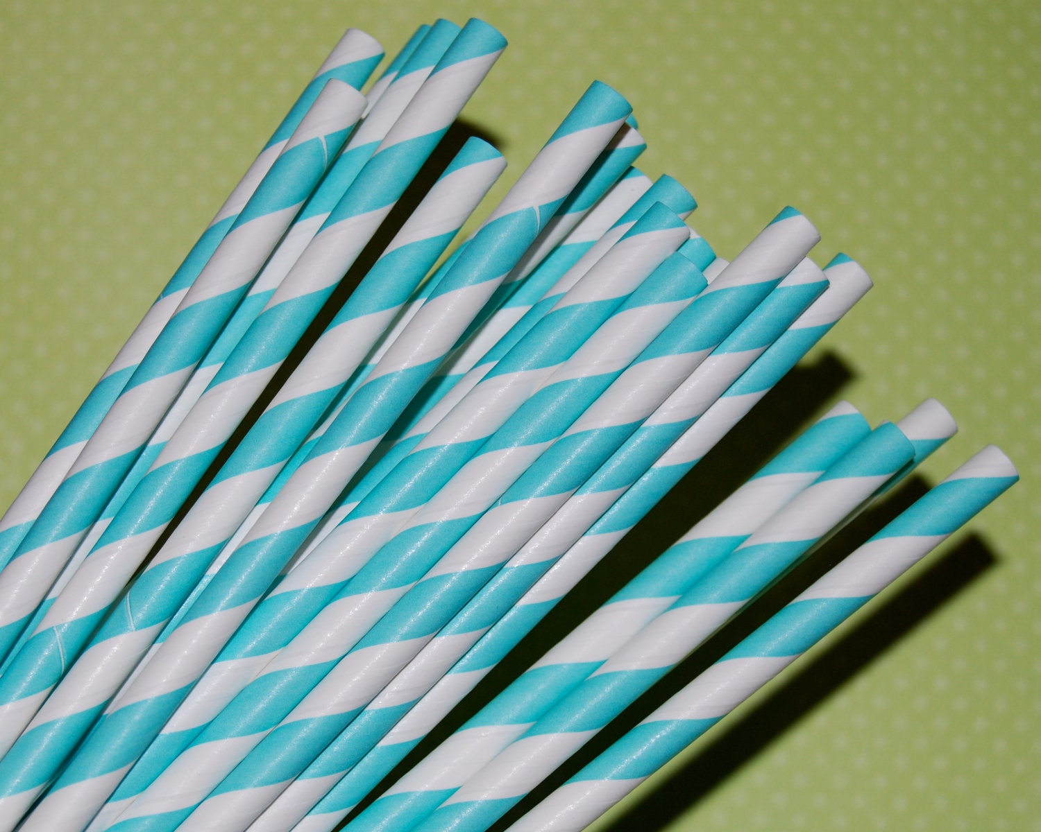 50 aqua stripe - Extra Long 10.5" Soda Bottle barber striped paper drinking straws -  with FREE  Flags.  See also - "Custom" flags option.