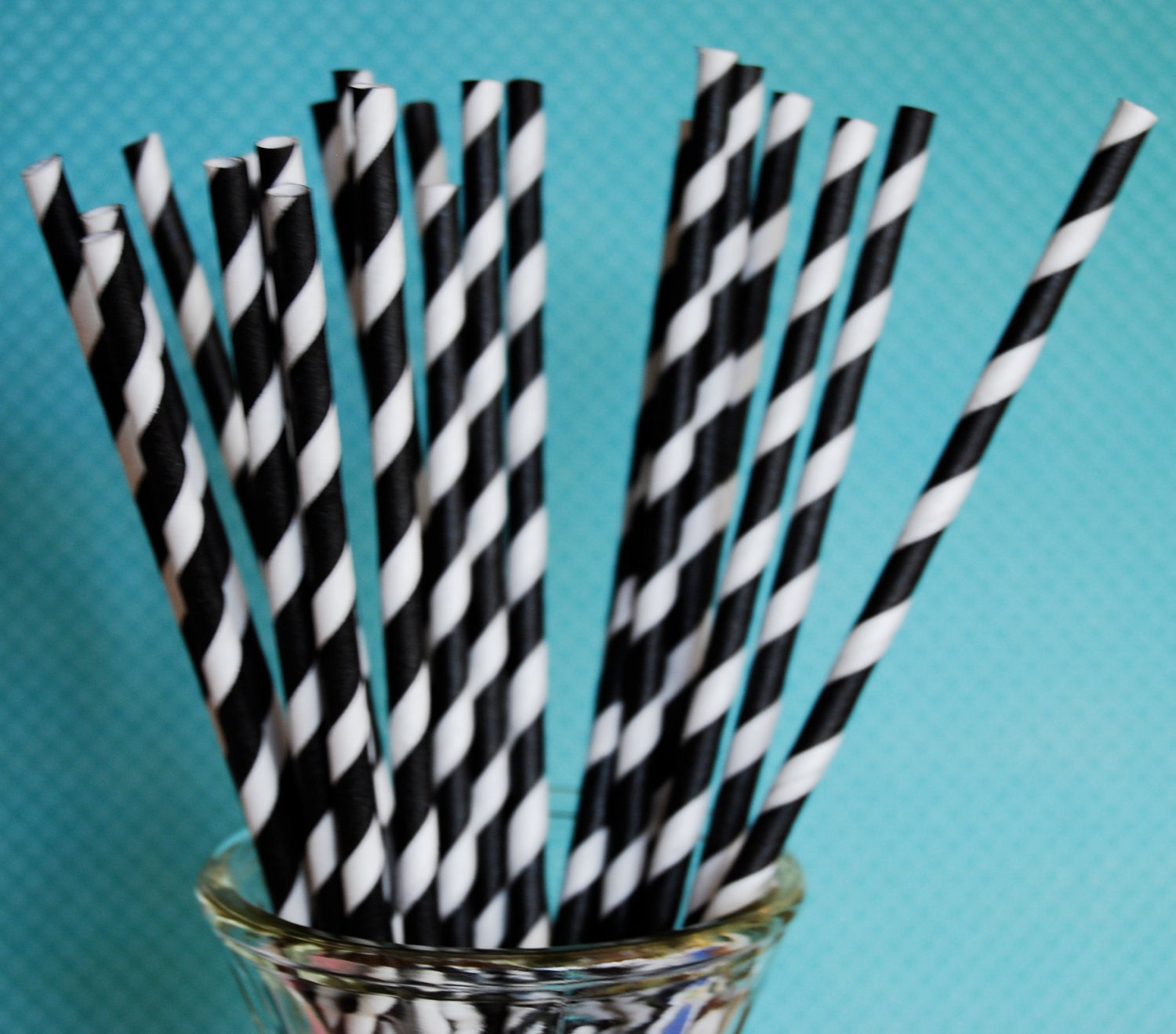 Paper straws - 100 Black barber striped paper drinking straws - with FREE Blank Paper Flags.  See also - "Personalized" flags option.