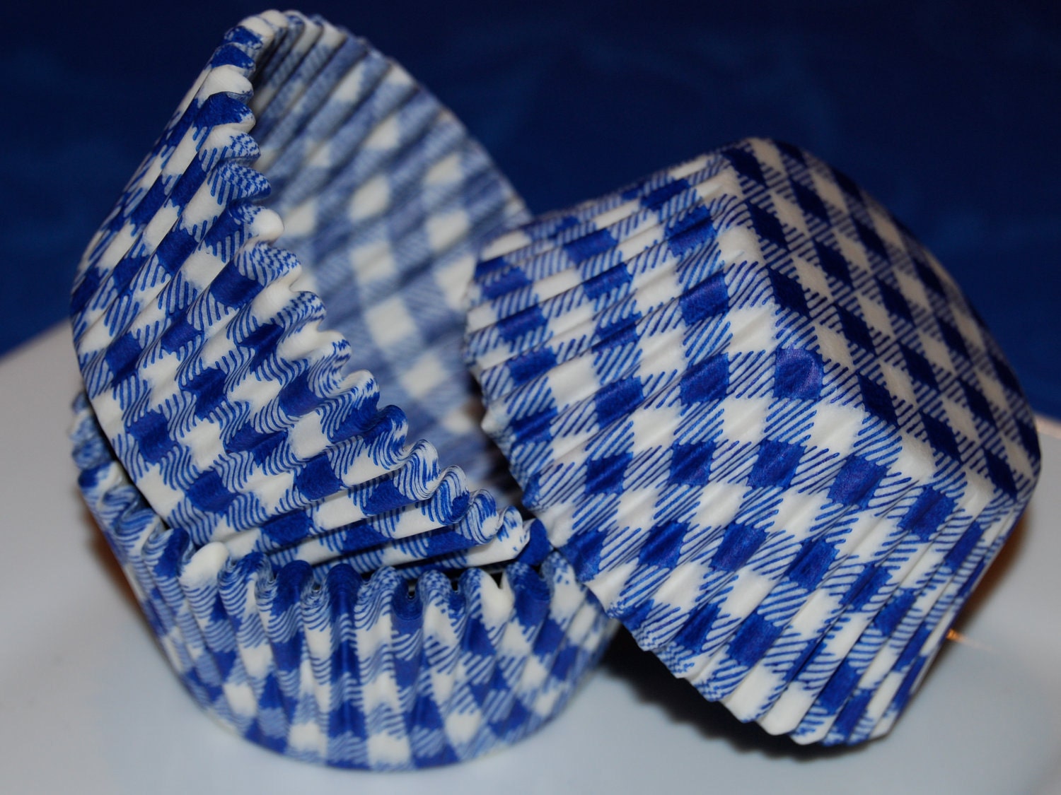 cupcake liners (50) count -  Royal Blue Gingham cup cake liners, baking cups, muffin cups,  standard size, grease proof