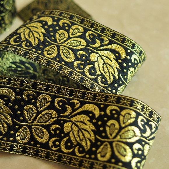 Jacquard Ribbon Trim Gold Floral Desing- 1.5 yards