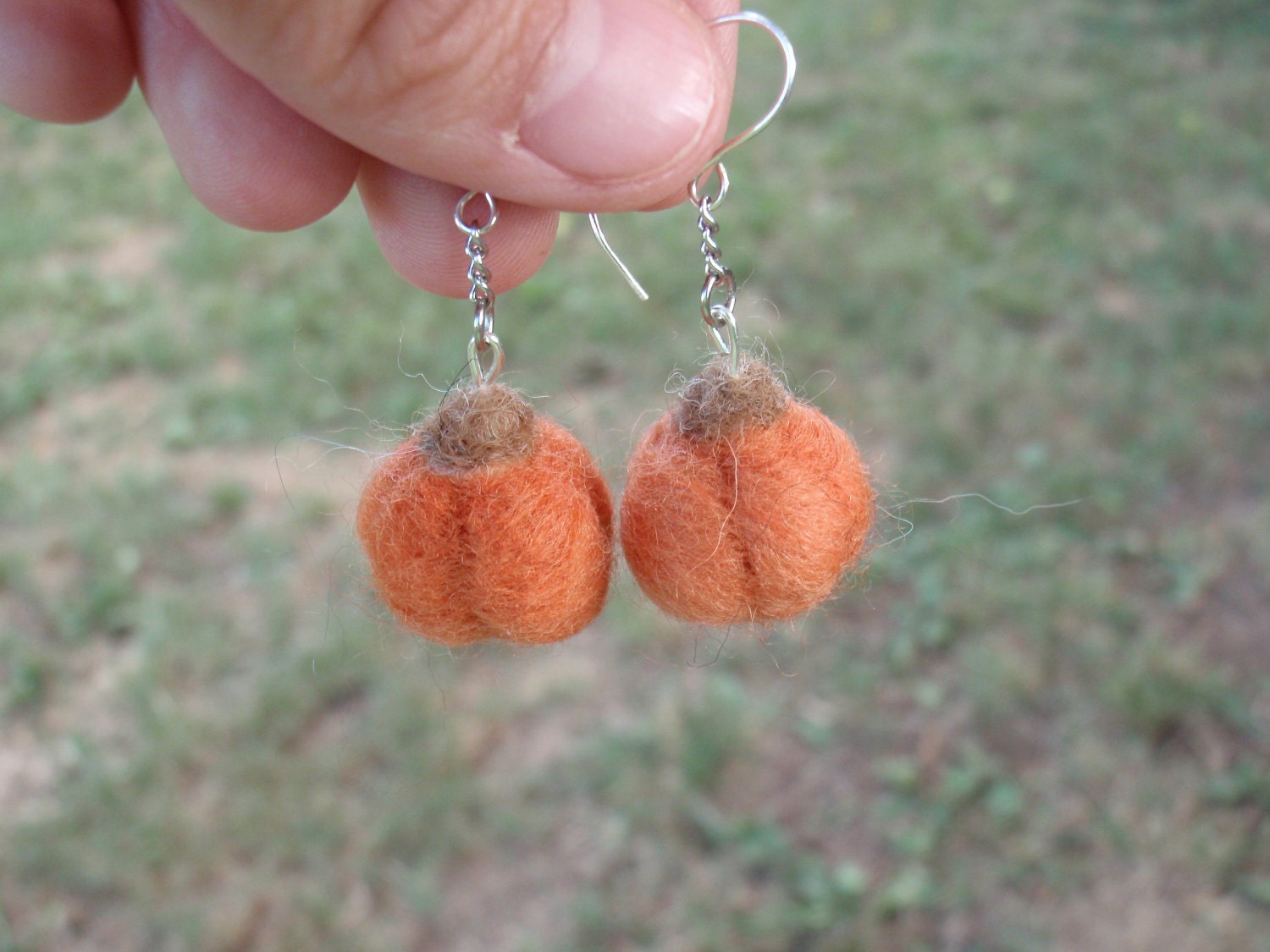 MADE TO ORDER Needle Felted Halloween Pumpkin Earrings