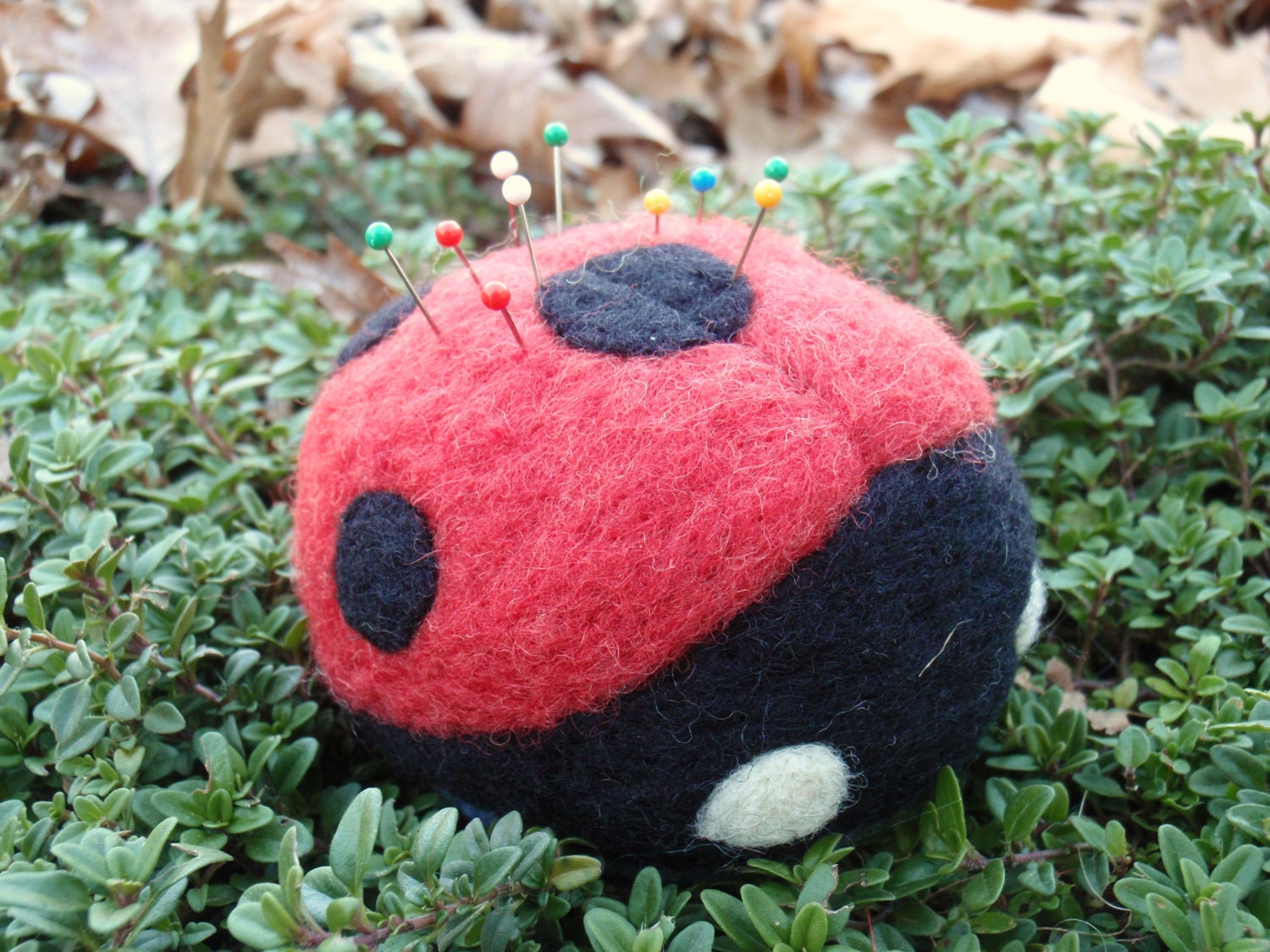 Ladybug Pin Cushion- Needle Felted Wool - MADE TO ORDER