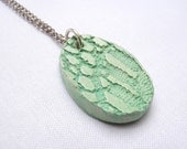 Lace Series - Mint Green Watercolor Ceramic Pendant with Silver Chain