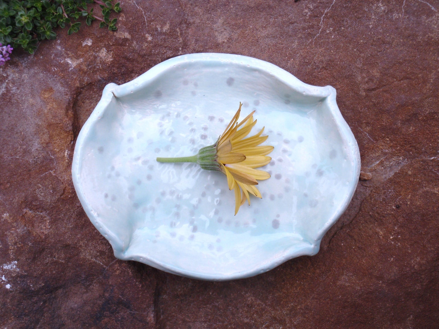 Mint Green Trinket Dish with Gray Dots