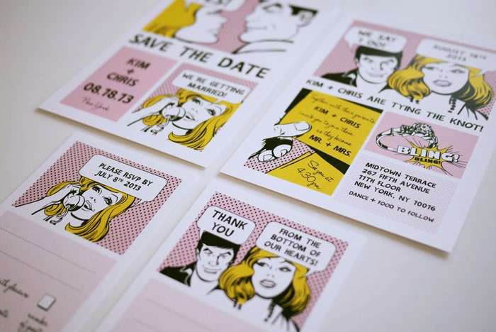 The Comic Strip Unique Wedding Invitation Printable Set of 4