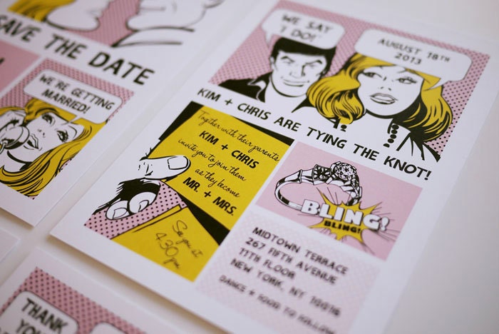 The Comic Strip Unique Wedding Invitation Printable Set of 4