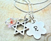 Jewish Girl Personalized Flower Charm Necklace (Free Shipping)