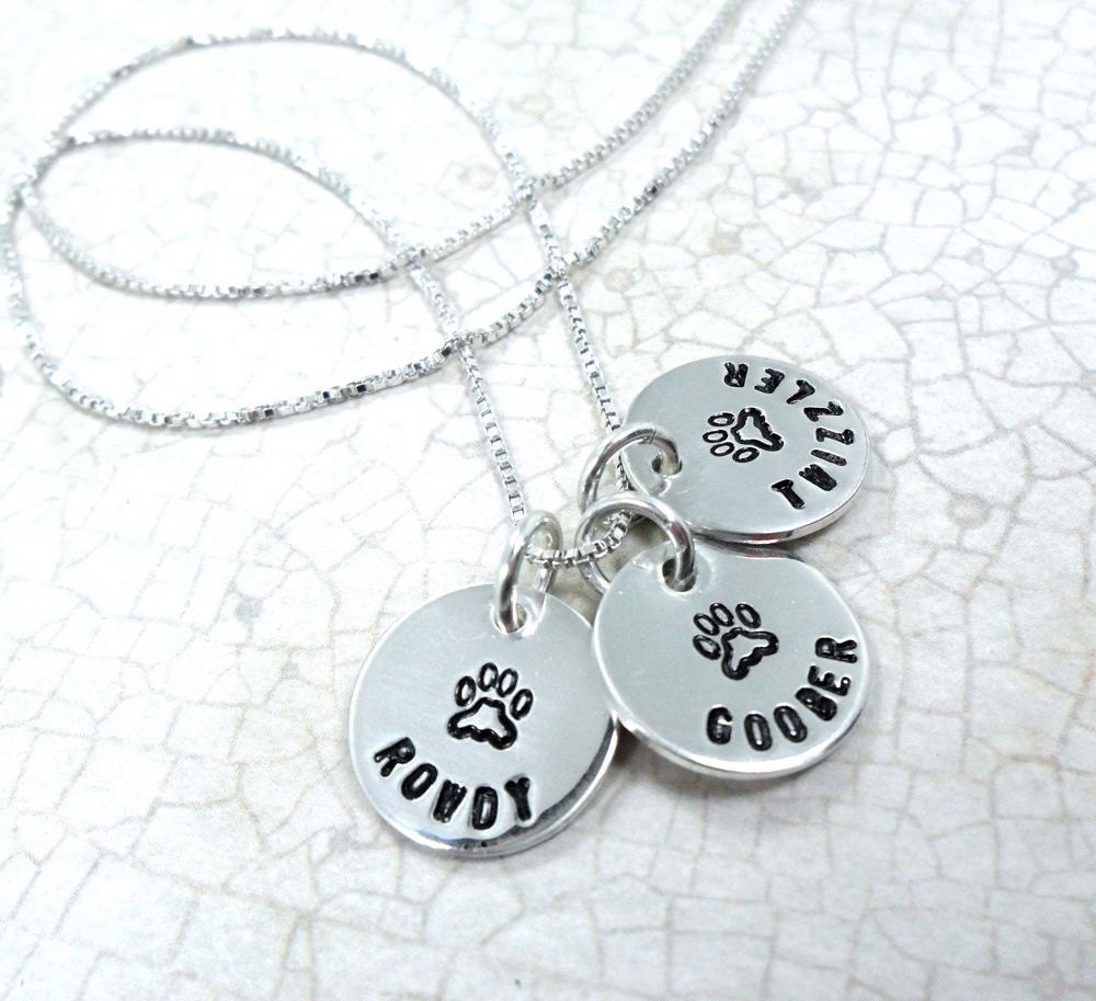 Custom Pet Necklace with Paw Print Three Disc (Free Shipping)